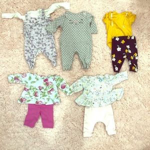 5 outfits; Laura Ashley, GAP, Carter’s Burts Bees